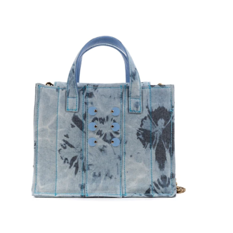 KOORELOO Diana Book Tote in Bleached Denim with Baby-Blue coins-0