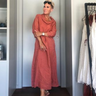 IV CL LINO DRESS PEPEROSA WATERFALL -0