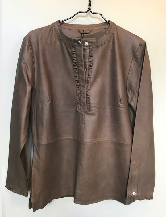 DEPECHE LEATHER SHIRT W FRILLS DUSTY TAUPE-0