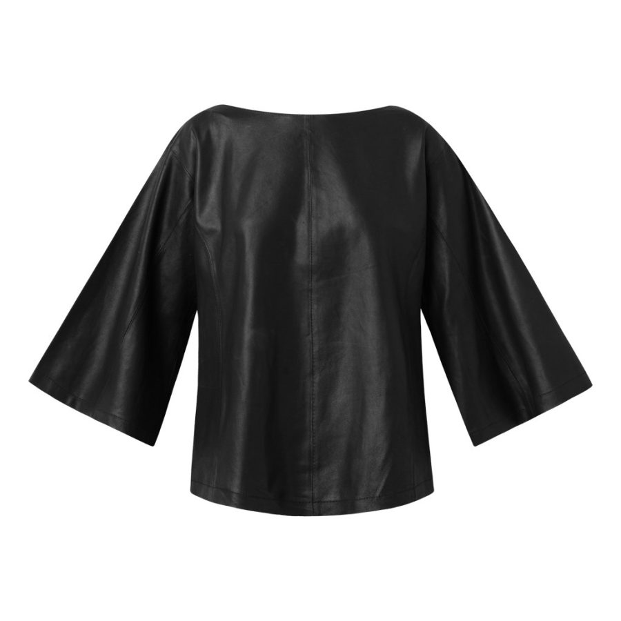 DEPECHE LEATHER TOP BALLOON SLEEVES BLACK-0