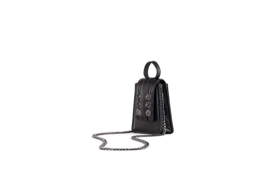 KOORELOO MONACO MAXI BLACK LEATHER WITH GUNMETAL COINS-5962