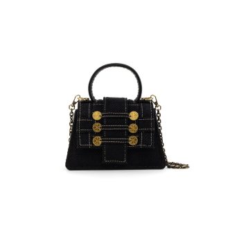 KOORELOO PETITE TRAPEZOID BAG TWEED GOLD COINS BLACK-0