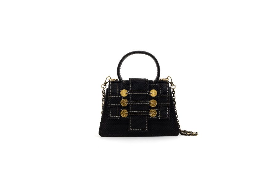 KOORELOO PETITE TRAPEZOID BAG TWEED GOLD COINS BLACK-0