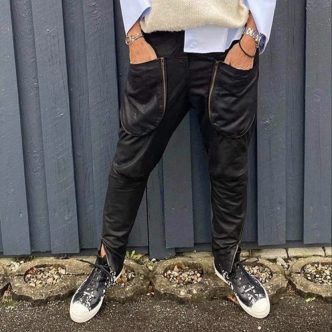 DEPECHE BAGGY LEATHER PANTS BLACK-0