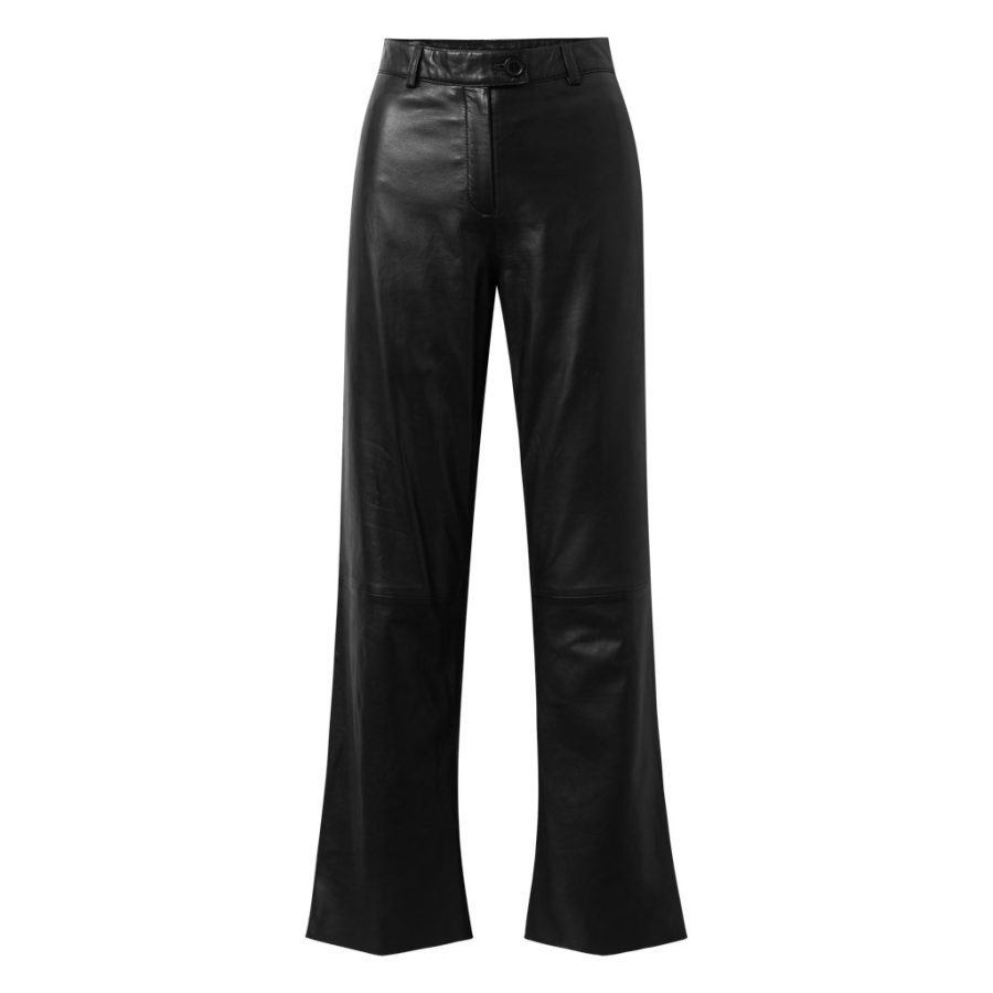 DEPECHE LEATHER PANTS WIDE BLACK-0