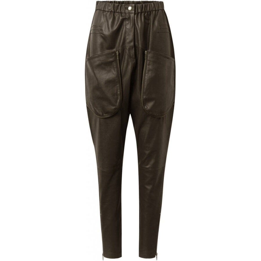 DEPECHE BAGGY LEATHER PANTS DUSTY TAUPE-0