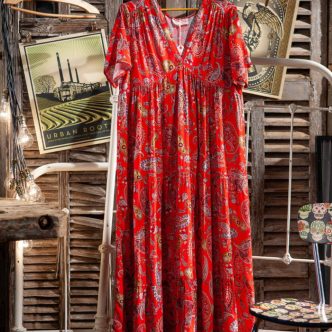 BANDITAS ALINA DRESS RED PAISLEY-0