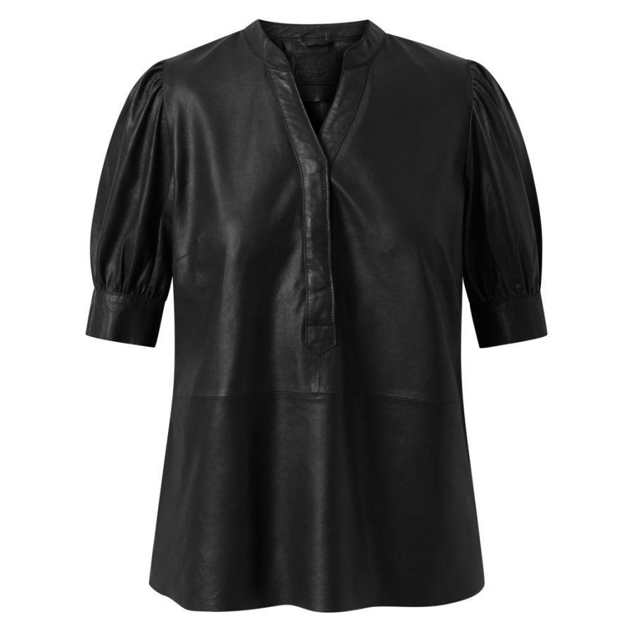 DEPECHE SKINDBLUSE MED PUFF ÆRMER BLACK-0