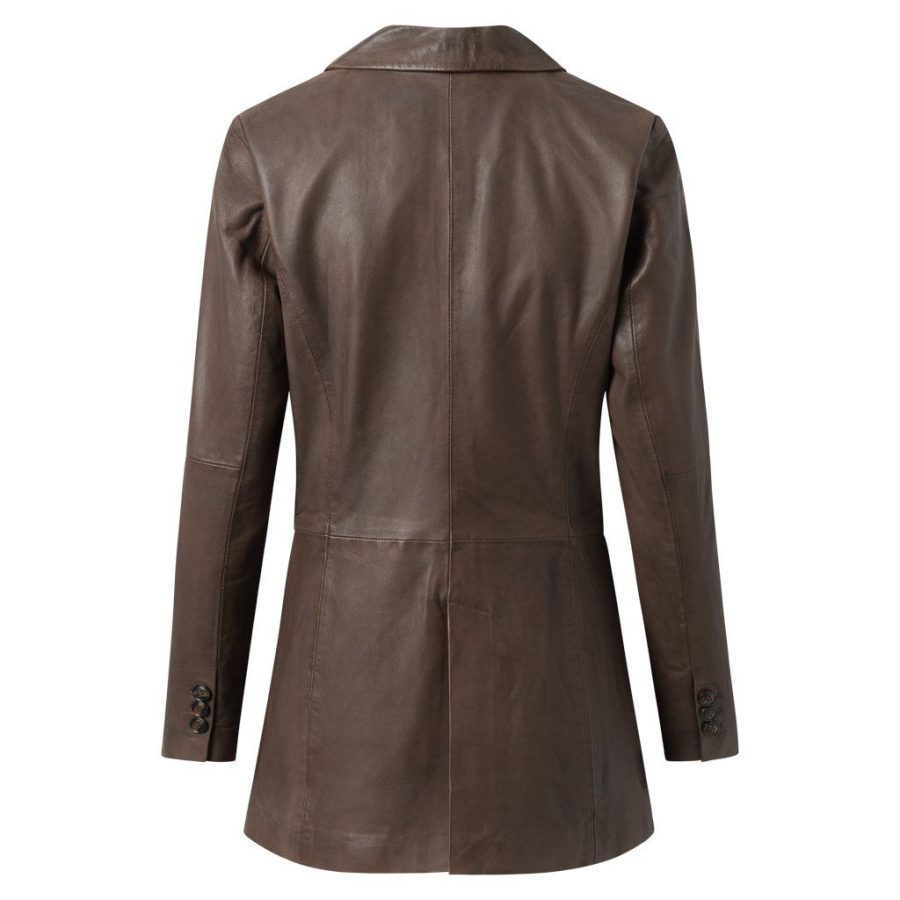 DEPECHE LONG LEATHER BLAZER 50370 COCOA-9292