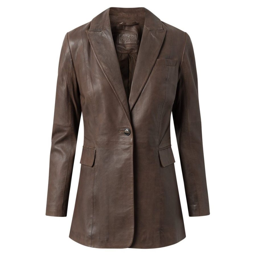 DEPECHE LONG LEATHER BLAZER 50370 COCOA-0