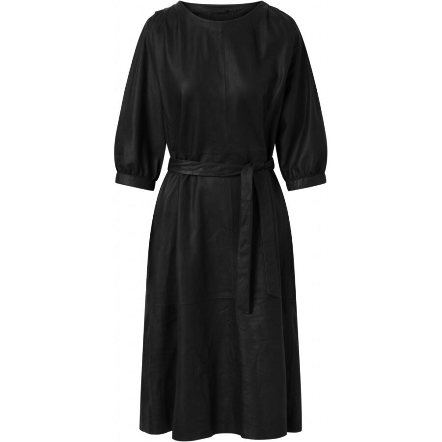 DEPECHE LOOSE FEMININE LEATHER DRESS 50336 BLACK-0