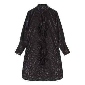 KARMAMIA RUFFLE KIMONO SHORT BLACK LEO JACQUARD-0