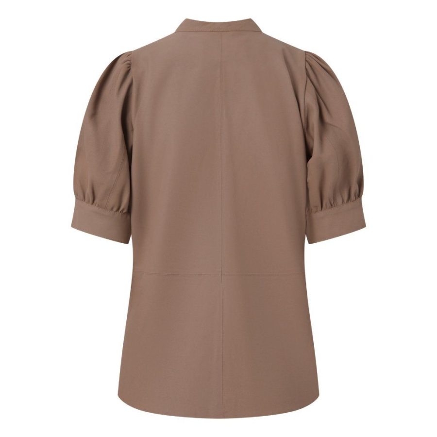 DEPECHE SKINDBLUSE MED PUFF ÆRMER LATTE-9278