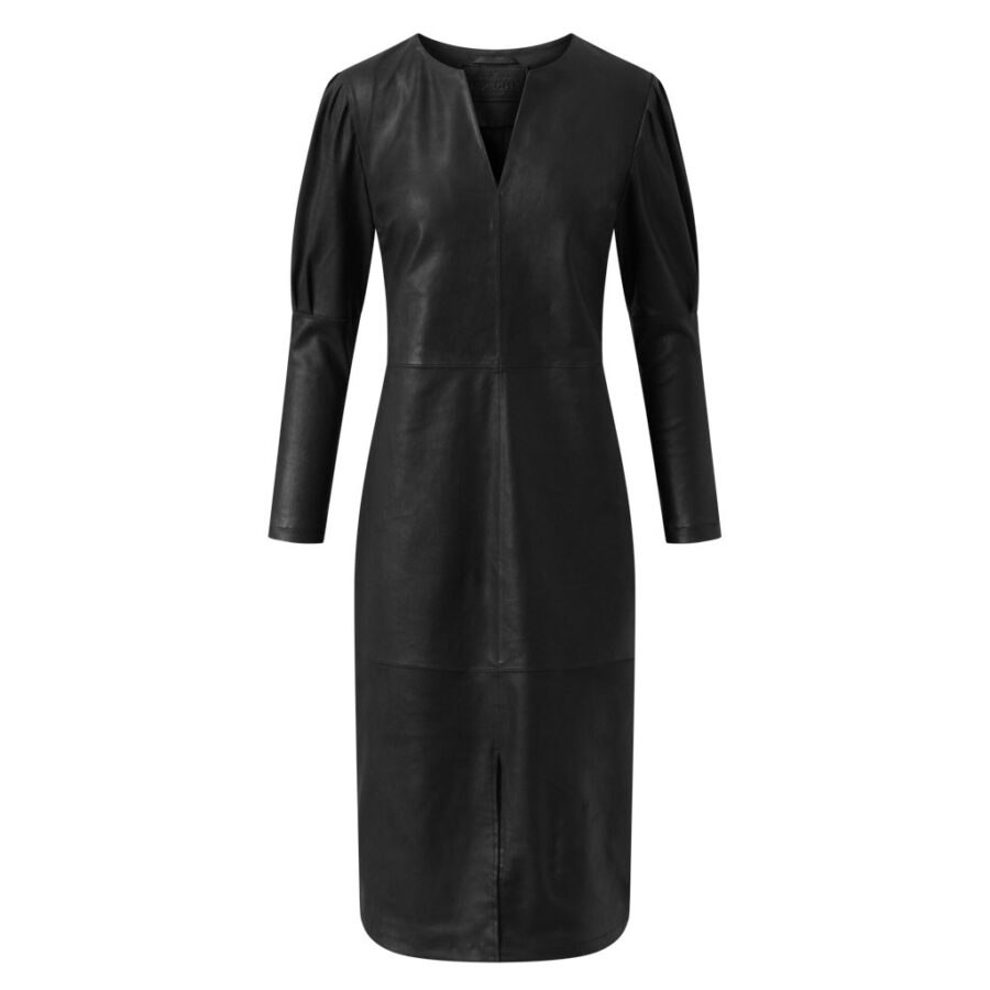 DEPECHE FEMININE LEATHER DRESS 50356 BLACK-0