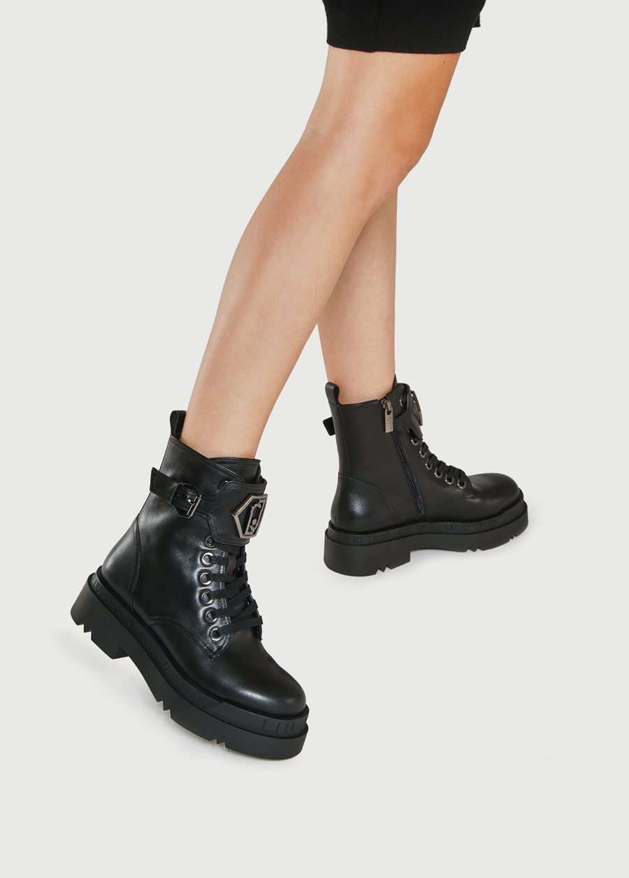 Liu jo genuine leather platform combat boots - Image 4