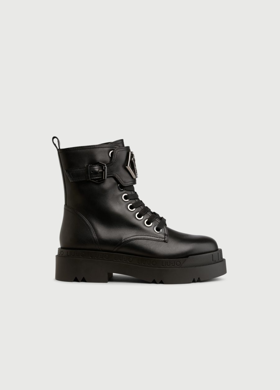 Liu jo genuine leather platform combat boots