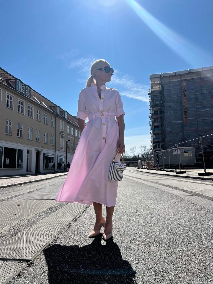 Signé dress light pink with gold buttons