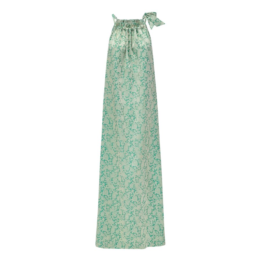 Karmamia simone dress emerald gold jacquard