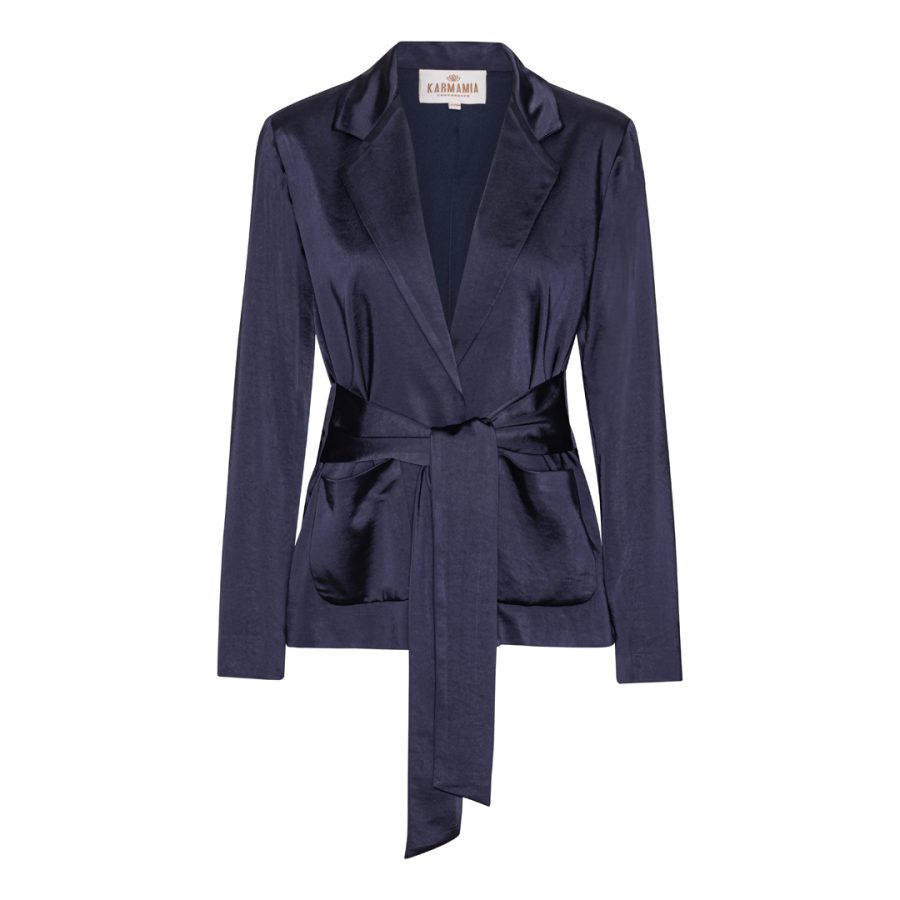 Rex tie blazer navy rich satin