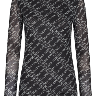 Hype the detail logo mesh blouse black white
