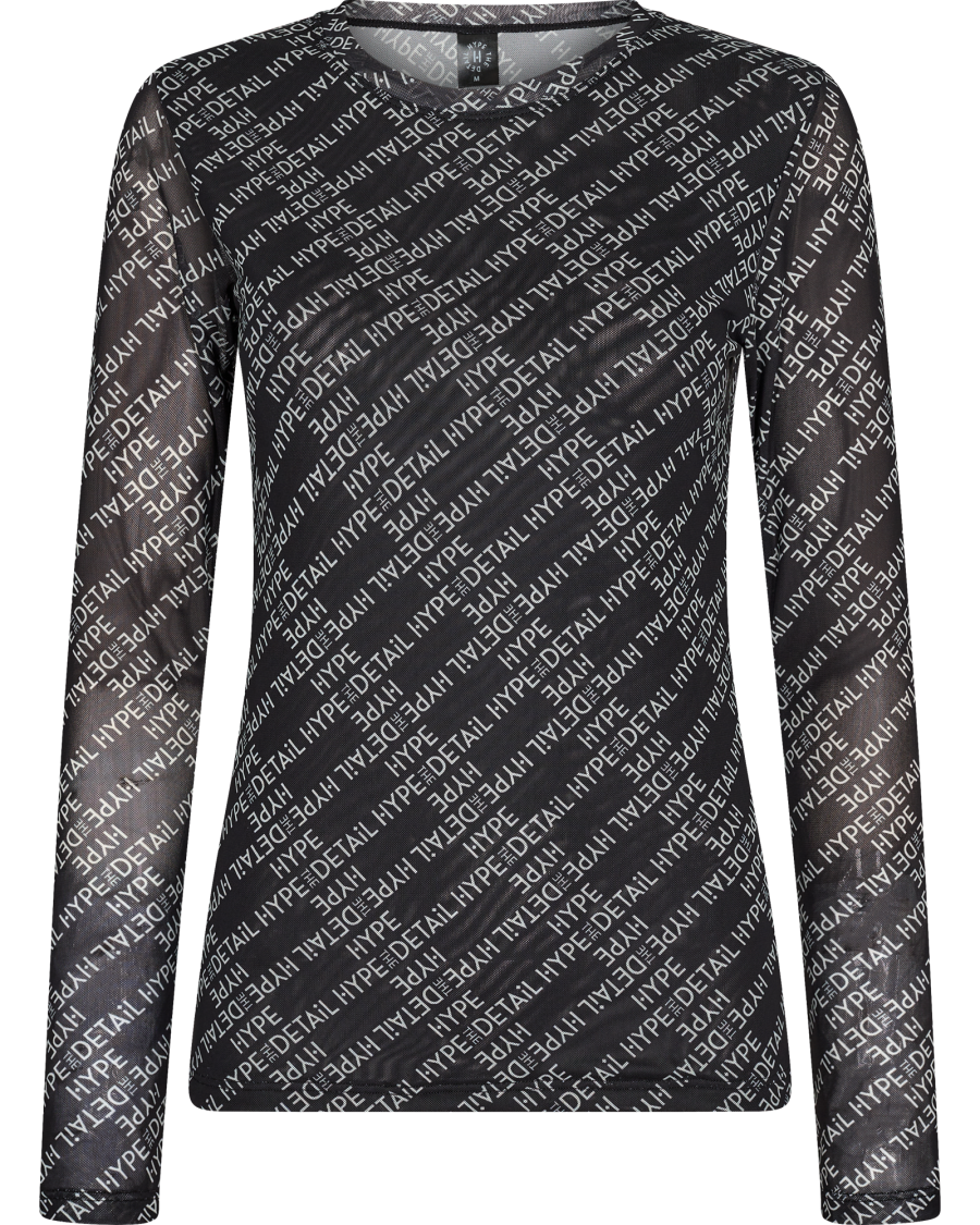 Hype the detail logo mesh blouse black white