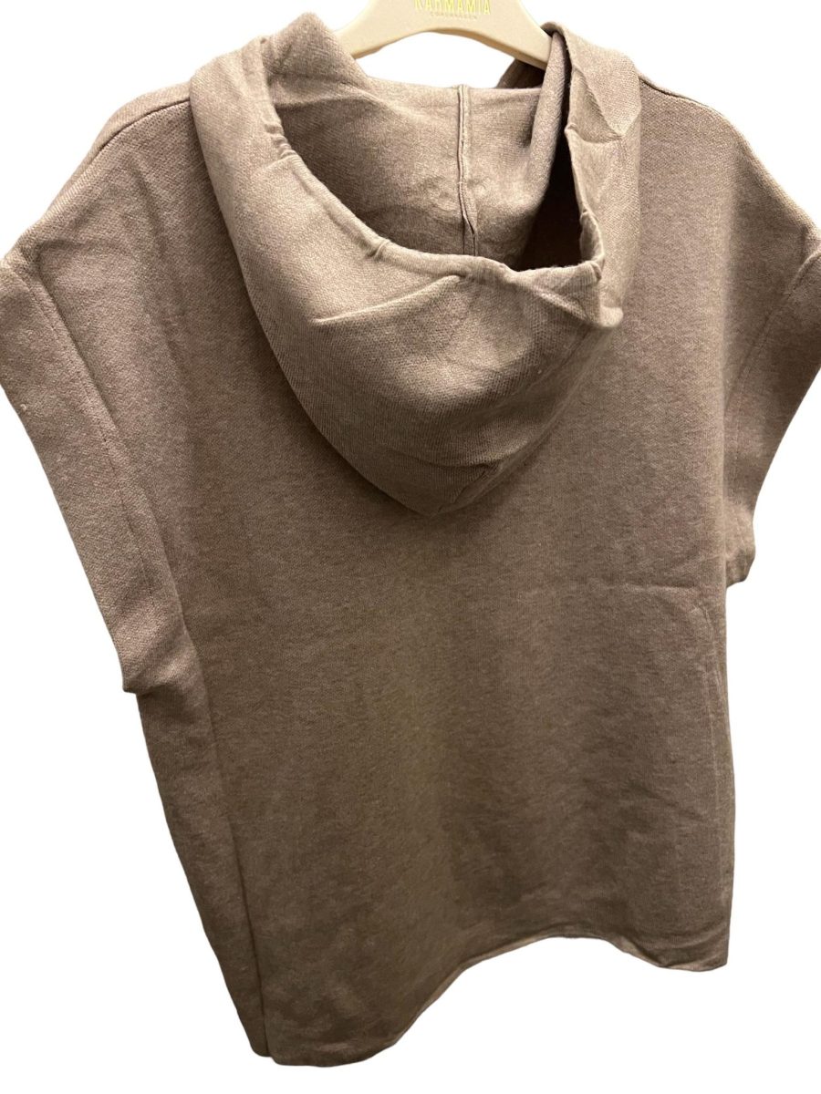 Lara knitted vest with hood tan - Image 2