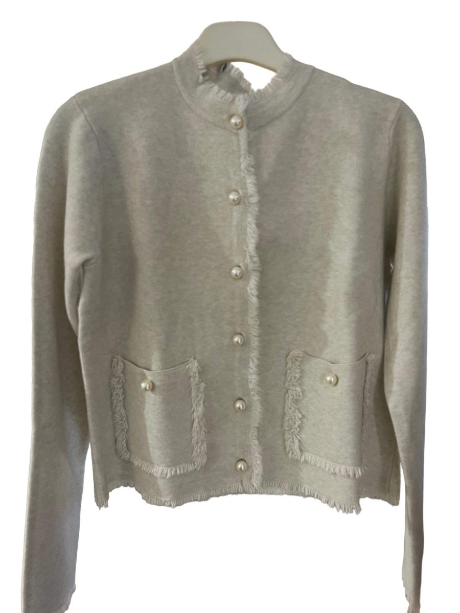 BB cardigan with pearl buttons beige