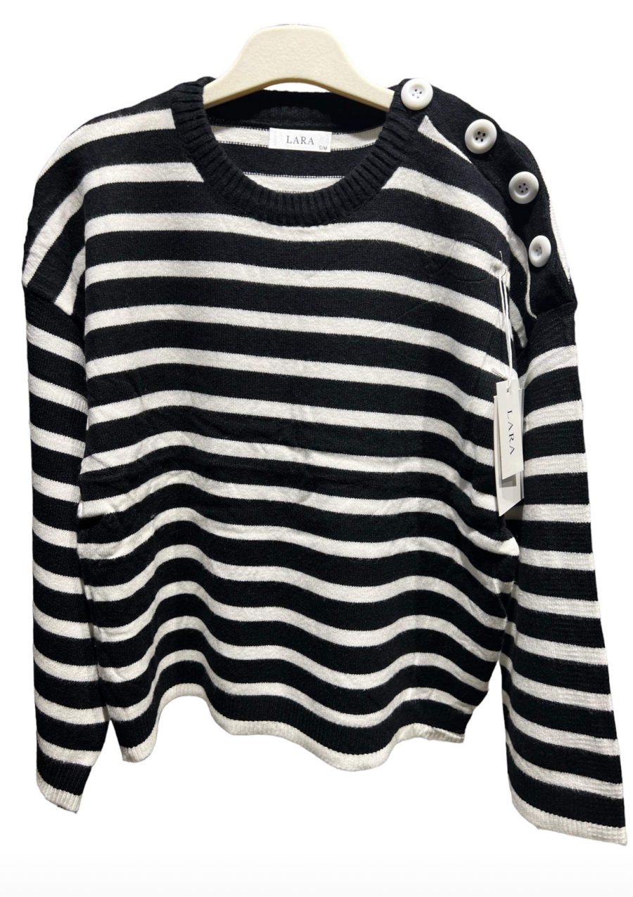 Lara knit black with creme stripes