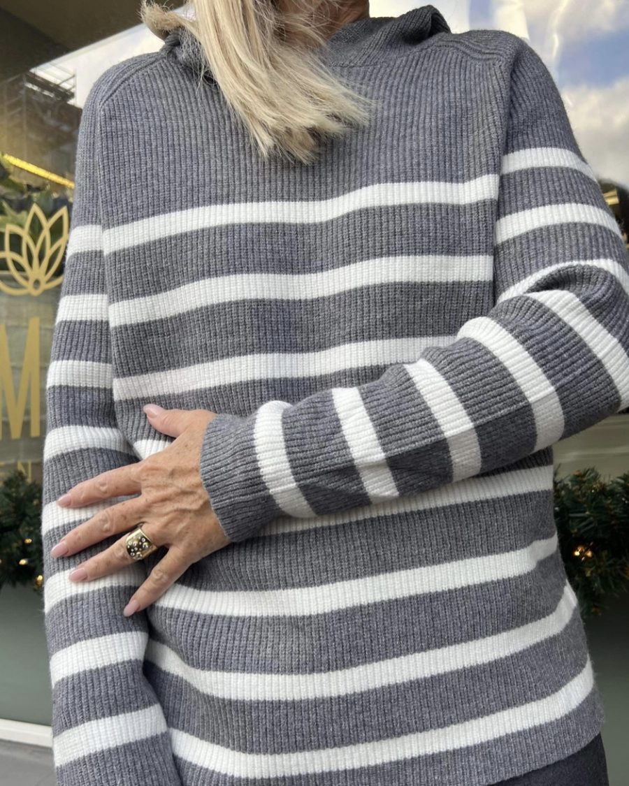 Lara hoodie knit stripes grey white
