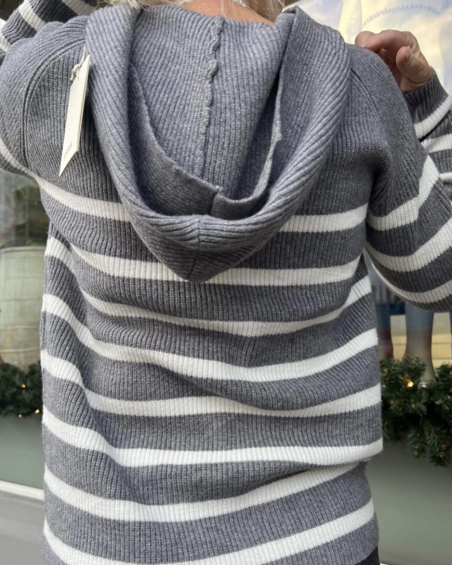 Lara hoodie knit stripes grey white - Image 2