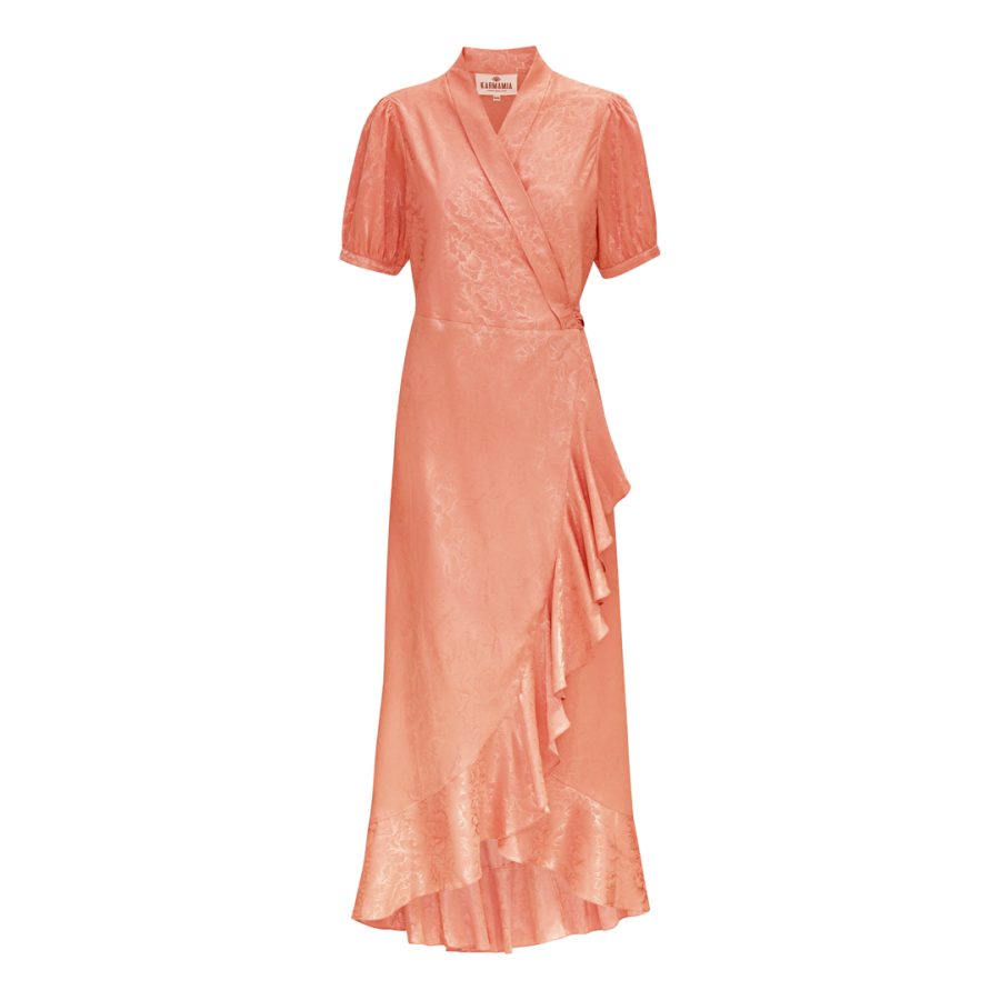 Karmamia iris dress peach flower jacquard