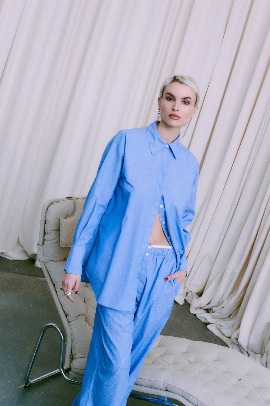 Copenhagen muse popli shirt blue stripe - Image 5