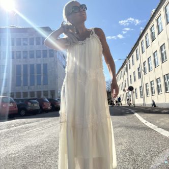 BB lace strap dress ivory