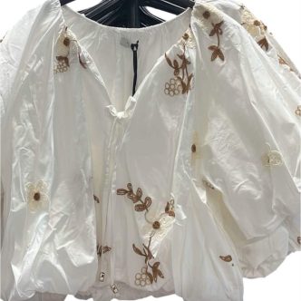 BB embroidery top short white brown
